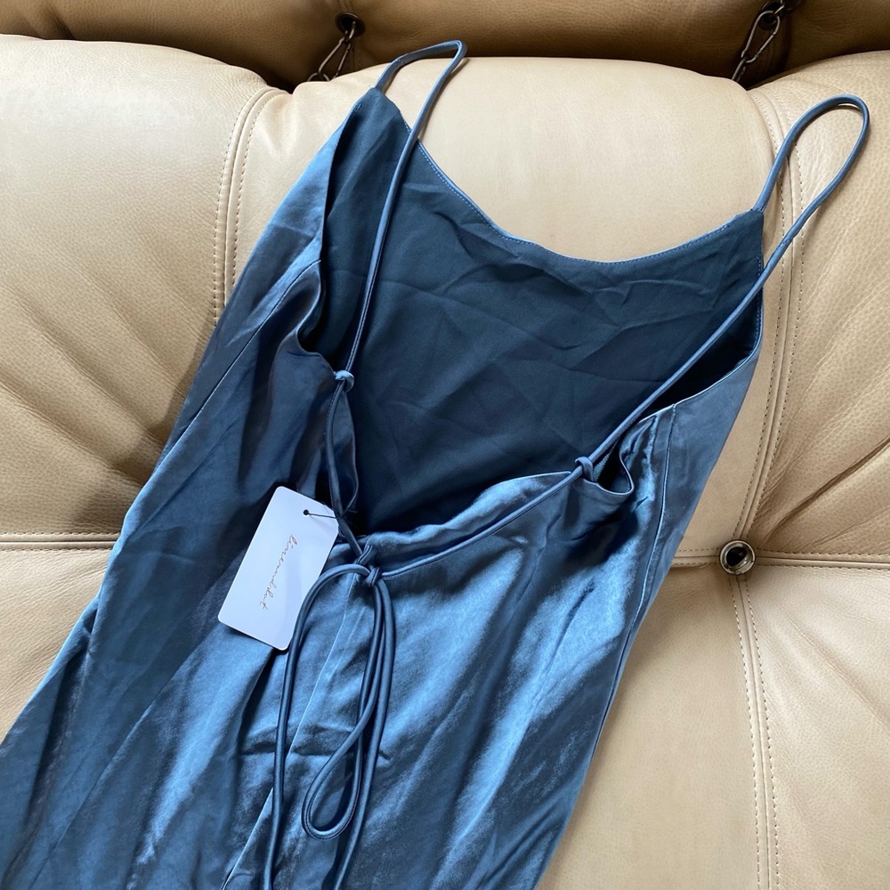 Satin Slip Dress - Slate Blue